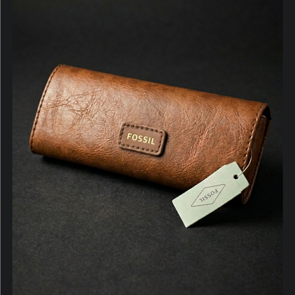 Fossil Sofia tan brown vegan leather glasses case NEW